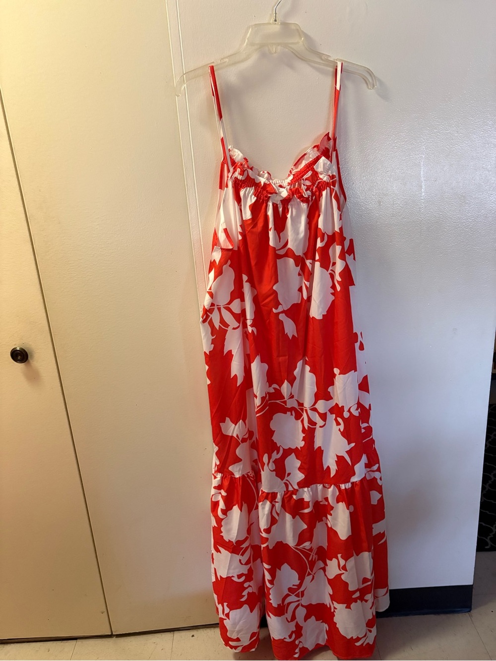 SHEIN Red and White Floral Maxi Slip Dress